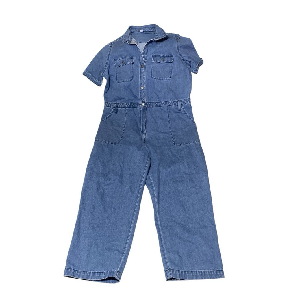 Old Navy Blue Denim Short-Sleeve Jumpsuit Romper